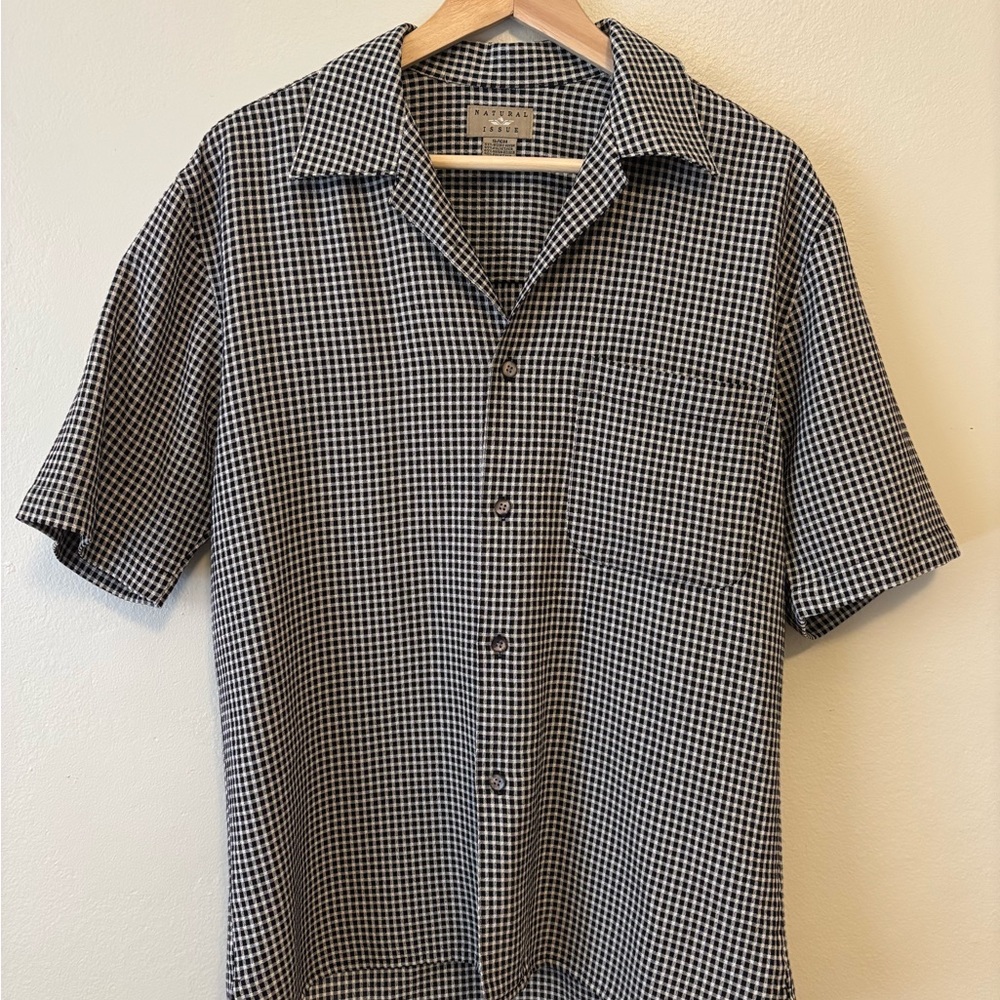 Black and White Casual Button Down Shirt with Checkered Pattern